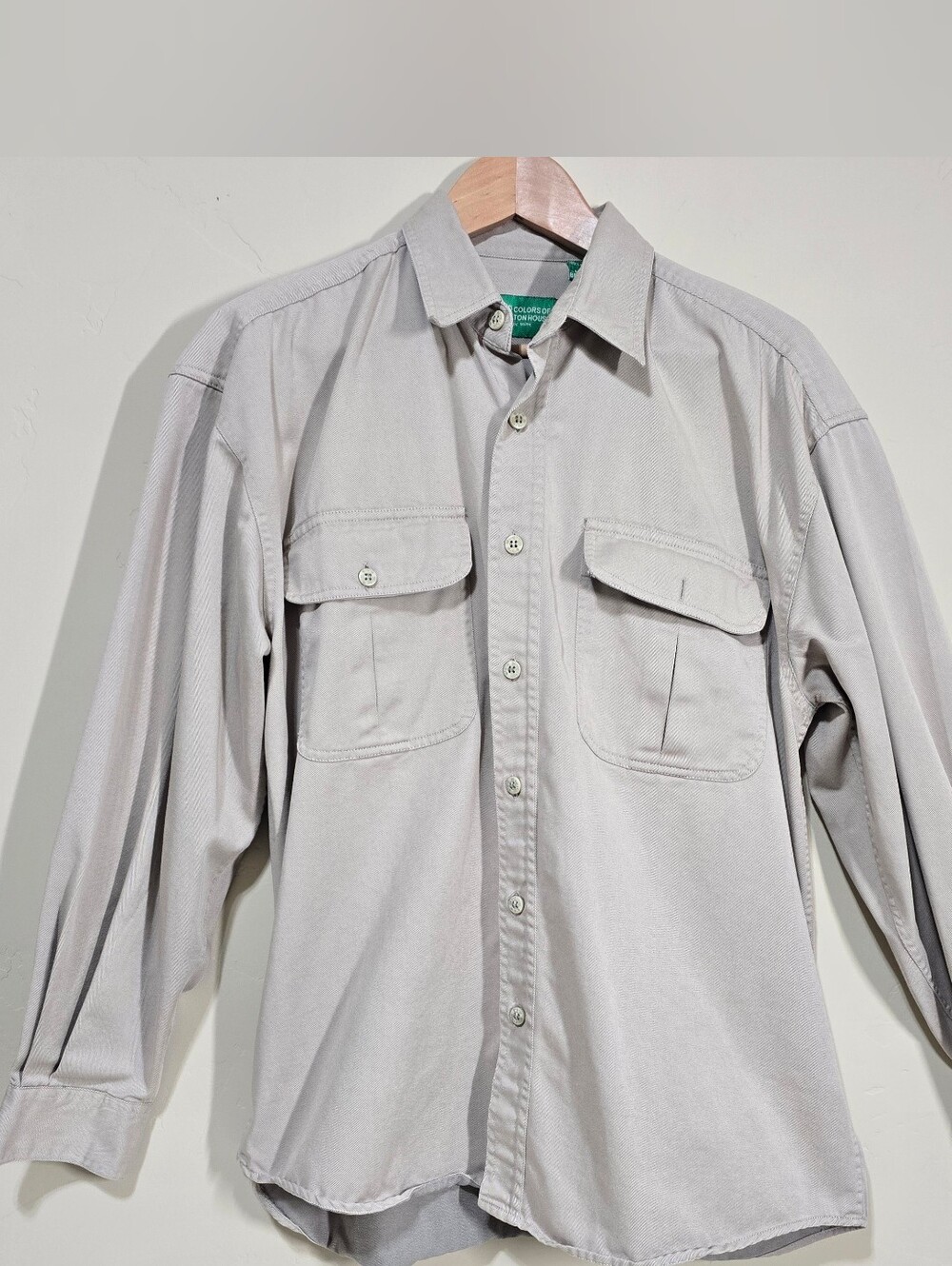 Vintage 90s United Colors of Benetton Khaki Button Up Chore Shirt Med Safari